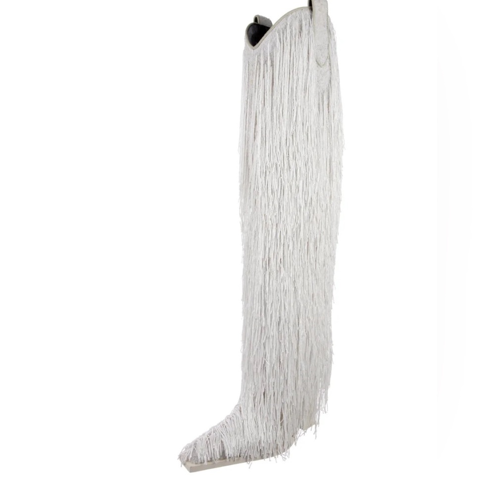 Tom Ford F/W 2020 White Beaded Fringe Western Boots